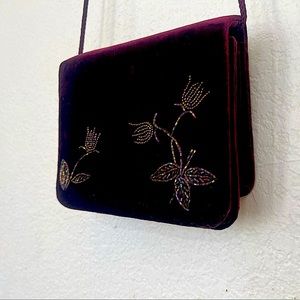 GAP Beautifully Beaded and Embroidered Maroon Velvet Evening Purse